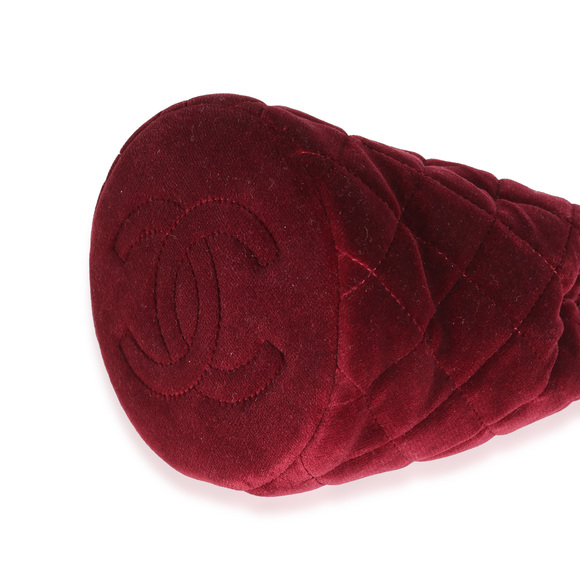 Chanel Burgundy Quilted Velvet CC Pearl Crush Bucket Bag - Picture 7 of 8
